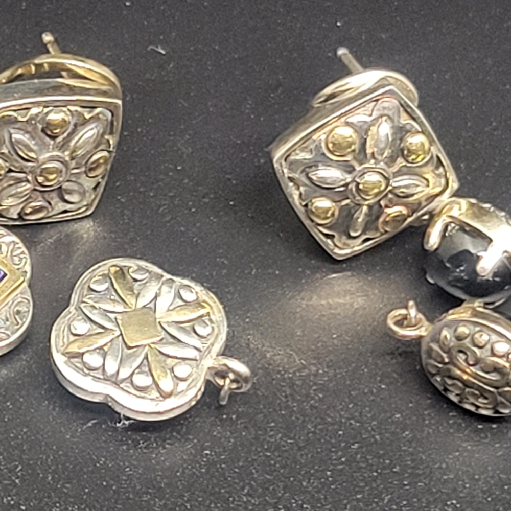 Elegant Sterling Silver and Gold Floral Earrings